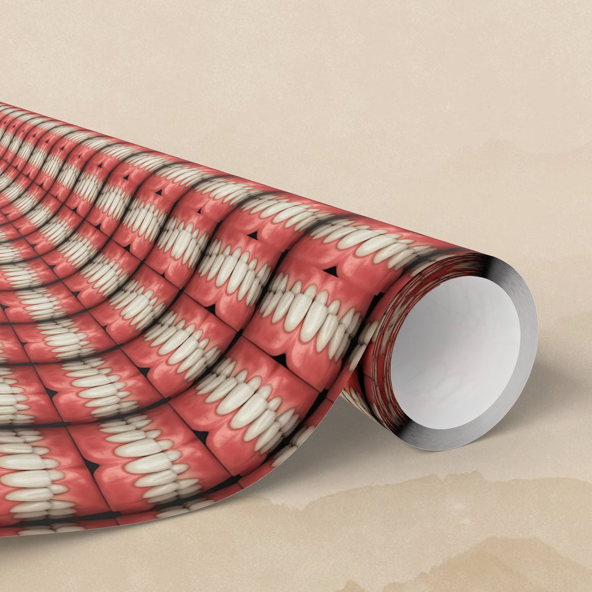 Teeth Wrapping Paper | Red Tooth Pattern Holiday Wrap