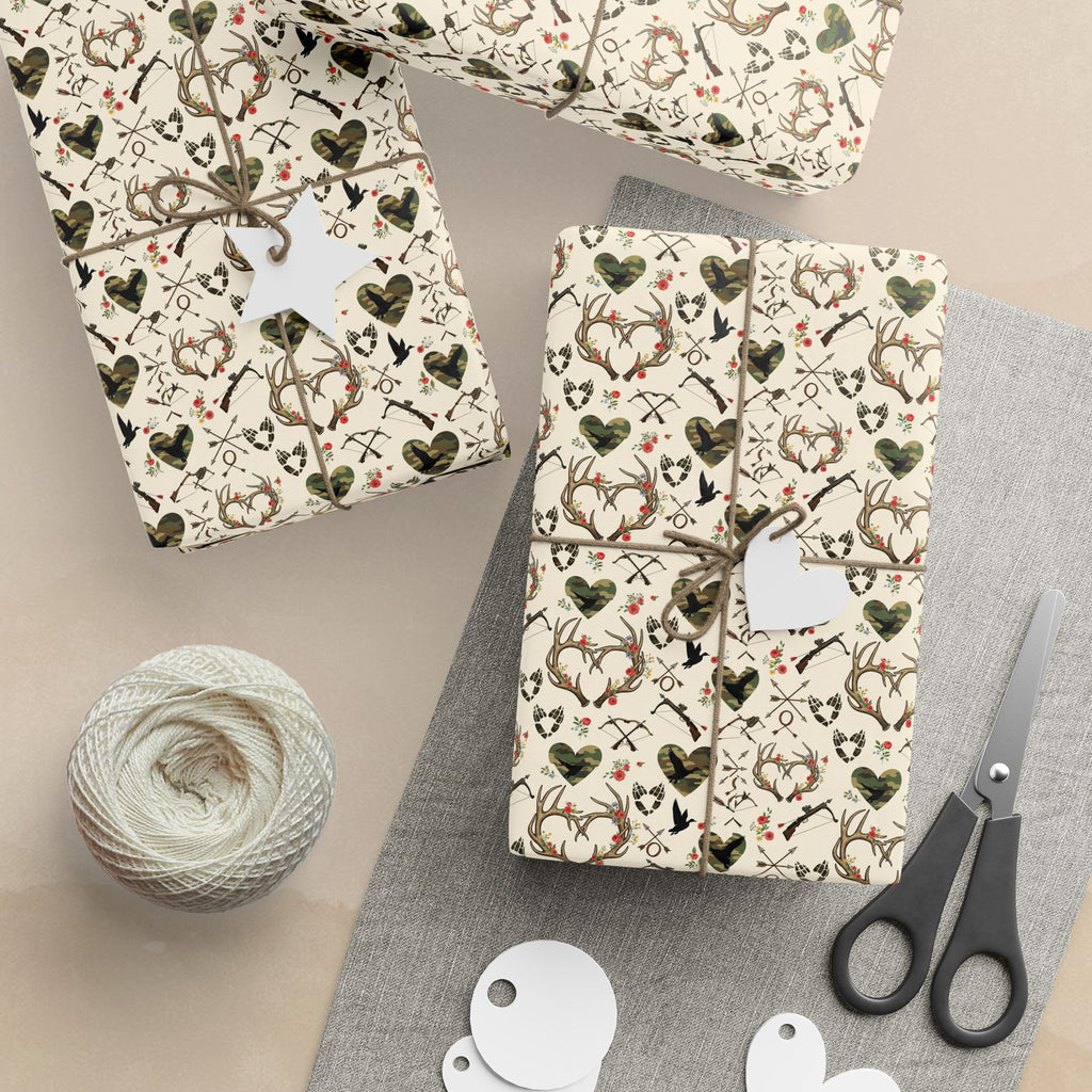 Valentines Hunters Cream Wrapping Papers | Valentine Floral Pattern