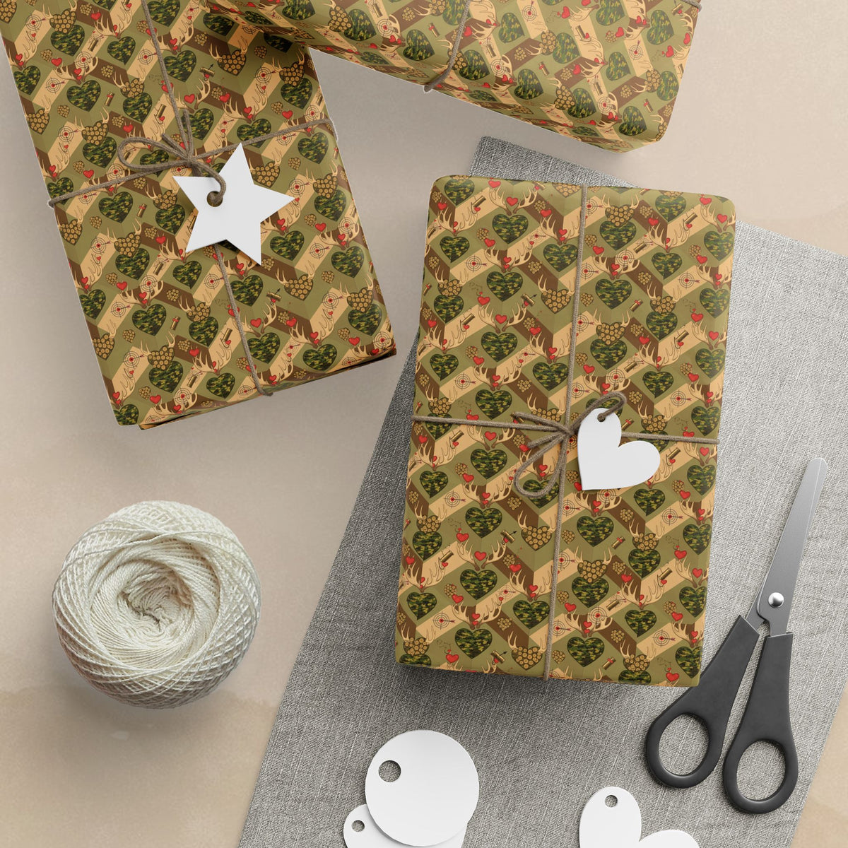 Vintage Hunters Valentines Camo Pattern Wrapping Paper | Retro Christmas Kraft