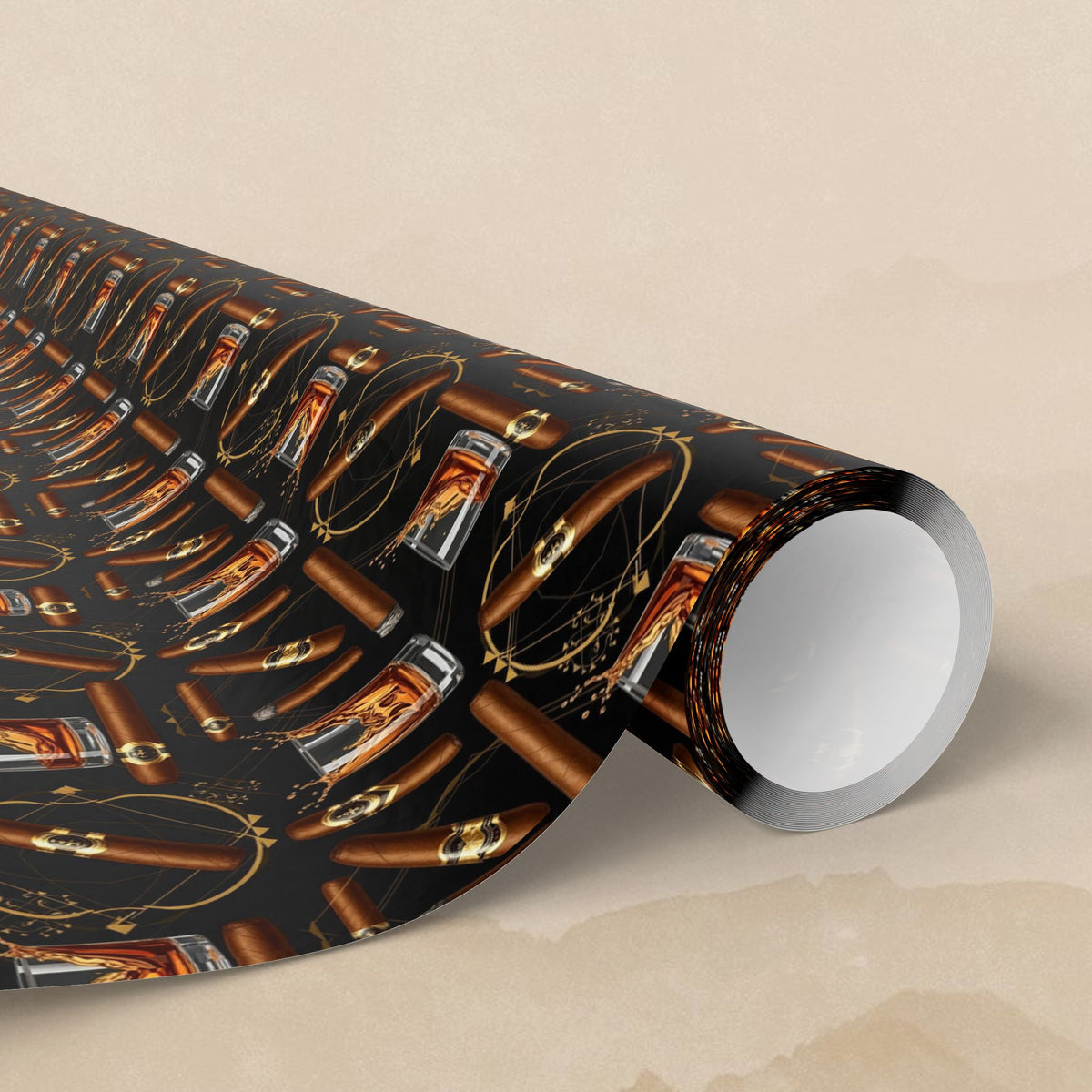 Leather Belt  & Cigars Mens Pattern Wrapping Paper | Vintage Buckle Repeat Print