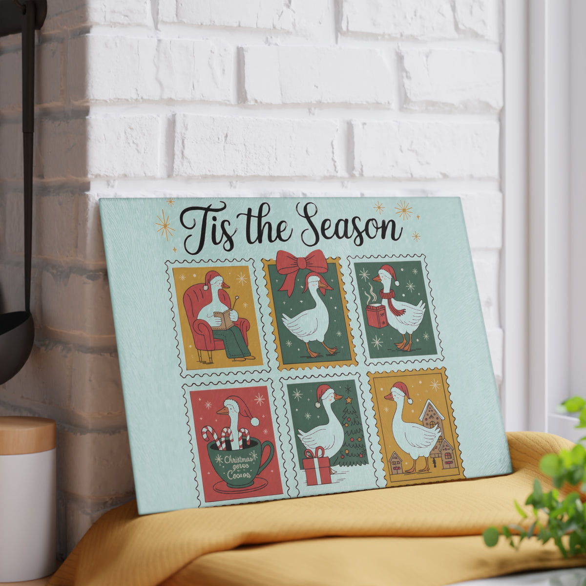 Tis the Season Goose Glass Cutting Board