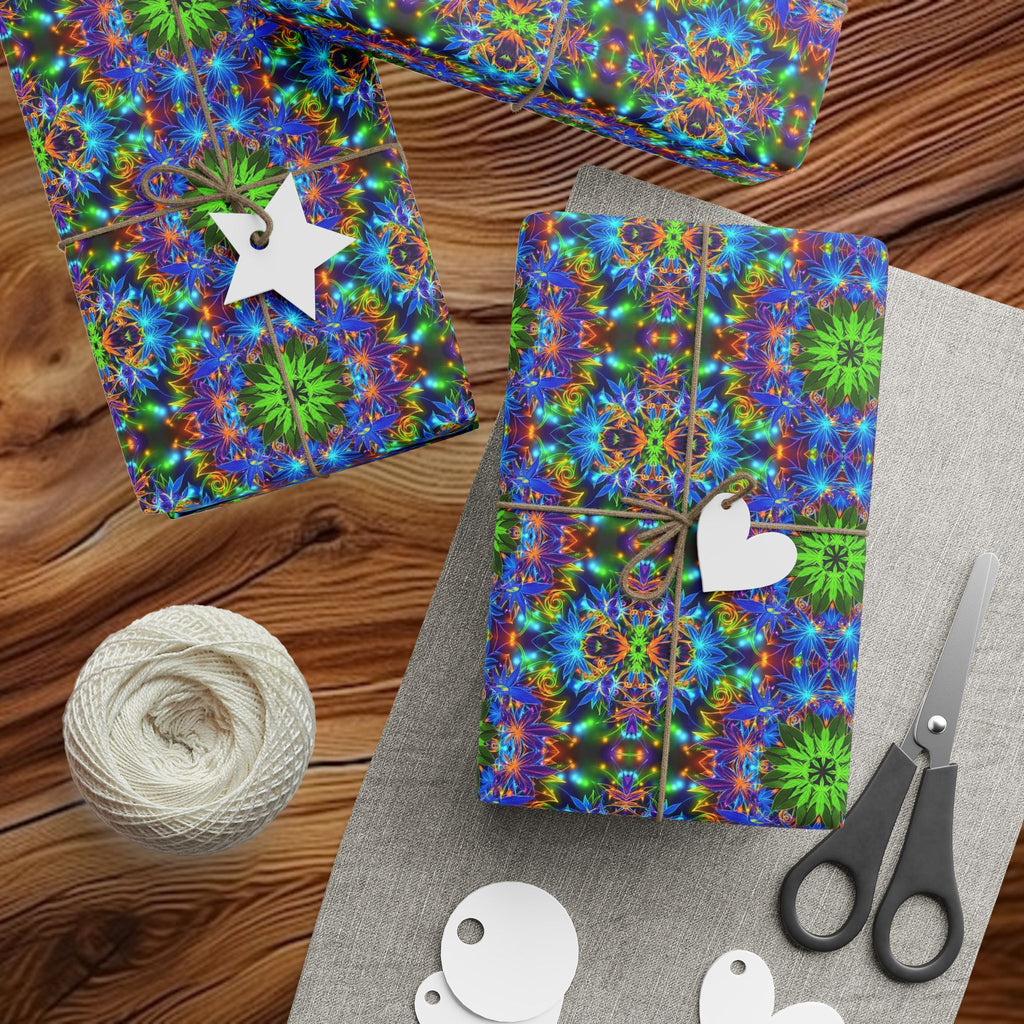 Kaleidoscope Marijuana Plant Wrapping Paper | Psychedelic Geometric Gift Wrap