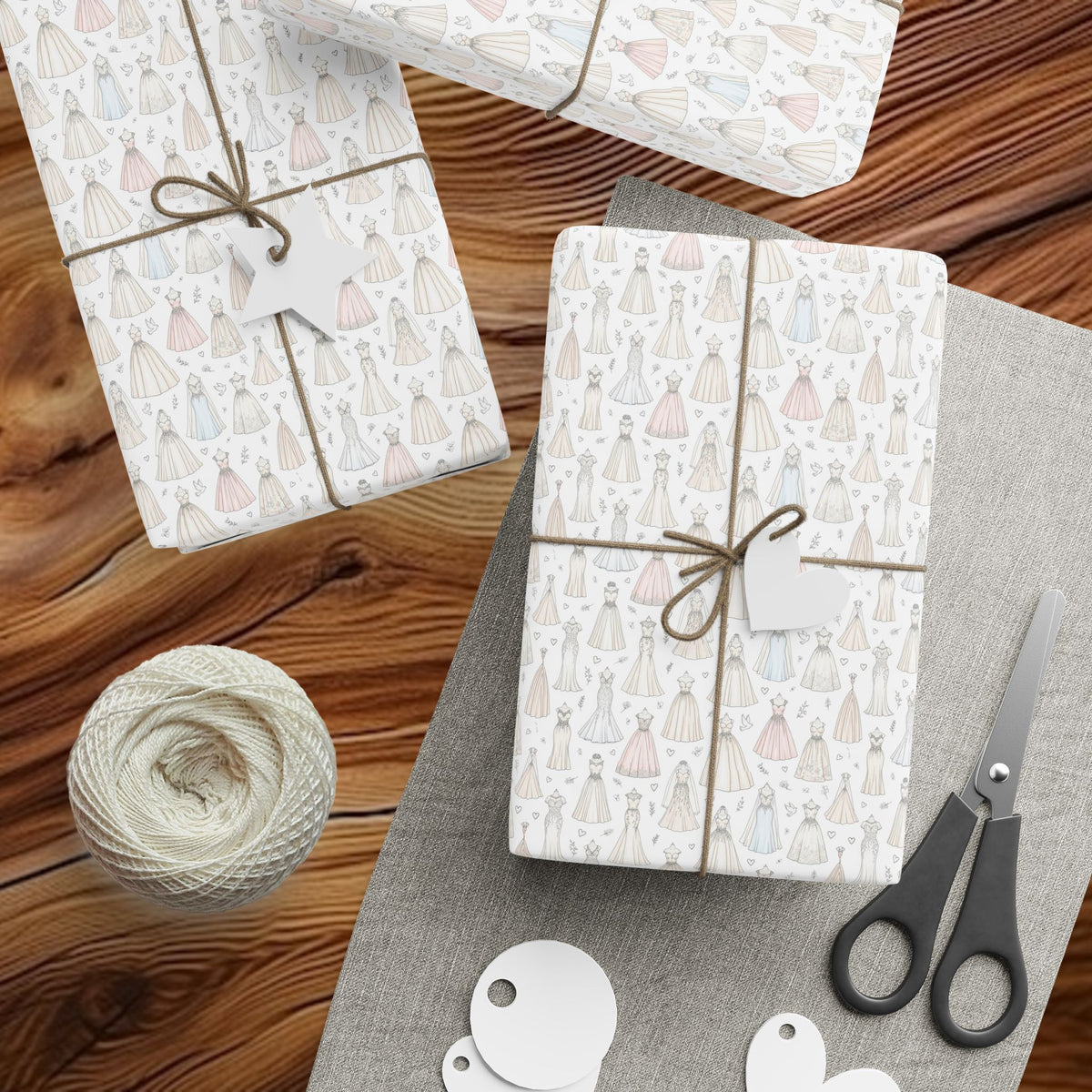 Neutral Pastel Wedding Dresses Pattern Wrapping Paper | Pet-Themed Gift Wrap
