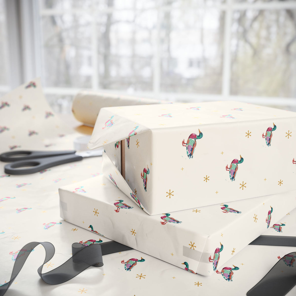 Christmas Duck Wrapping Paper | Mallard Gift Wrap | Rustic Holiday Wrapping Paper