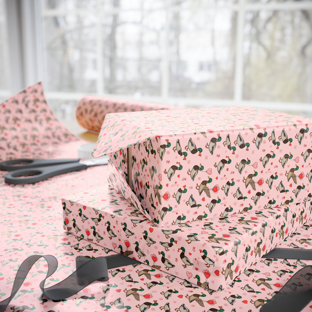 Ducks and Hearts Wrapping Paper | Pink Patterned Gift Wrap Roll