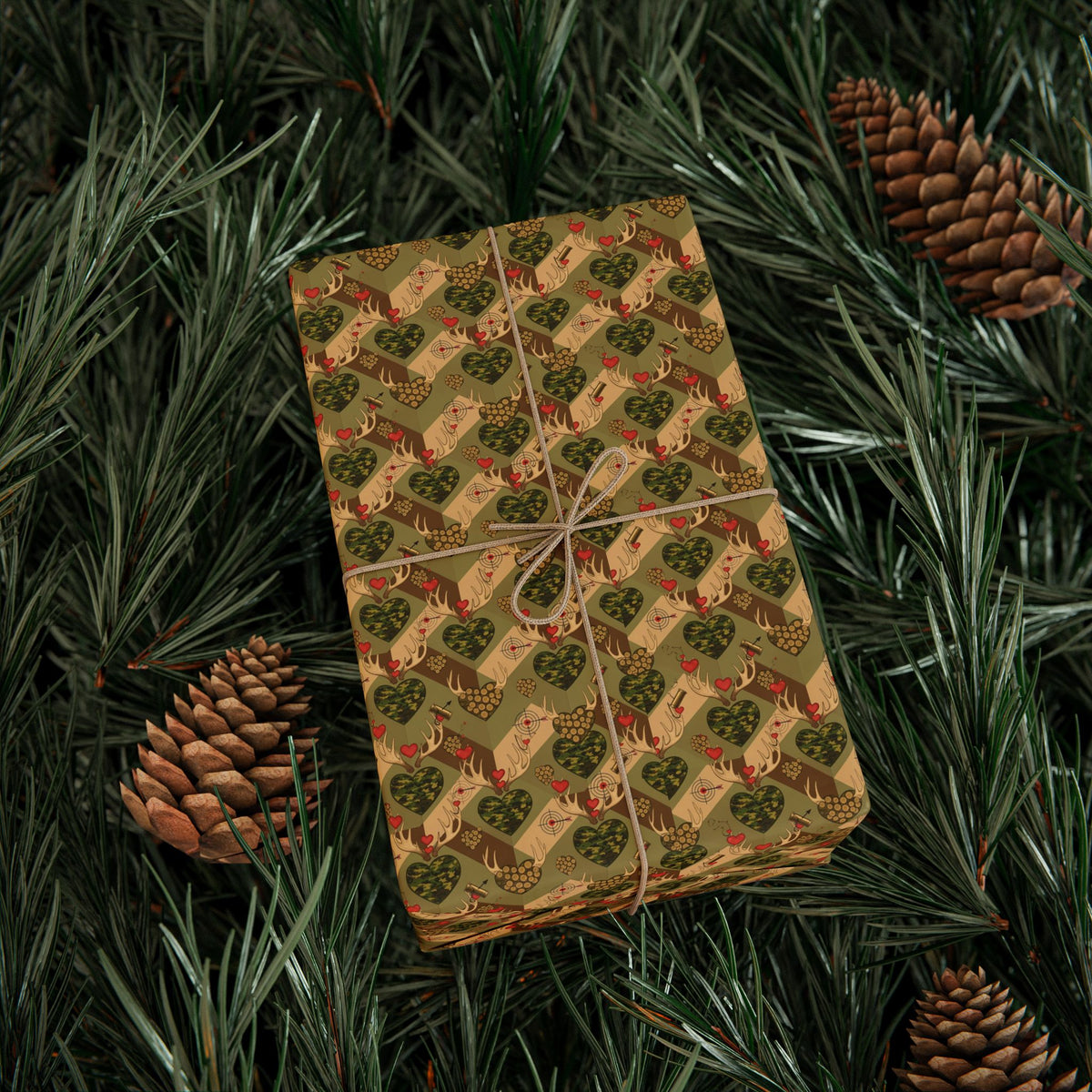Vintage Hunters Valentines Camo Pattern Wrapping Paper | Retro Christmas Kraft