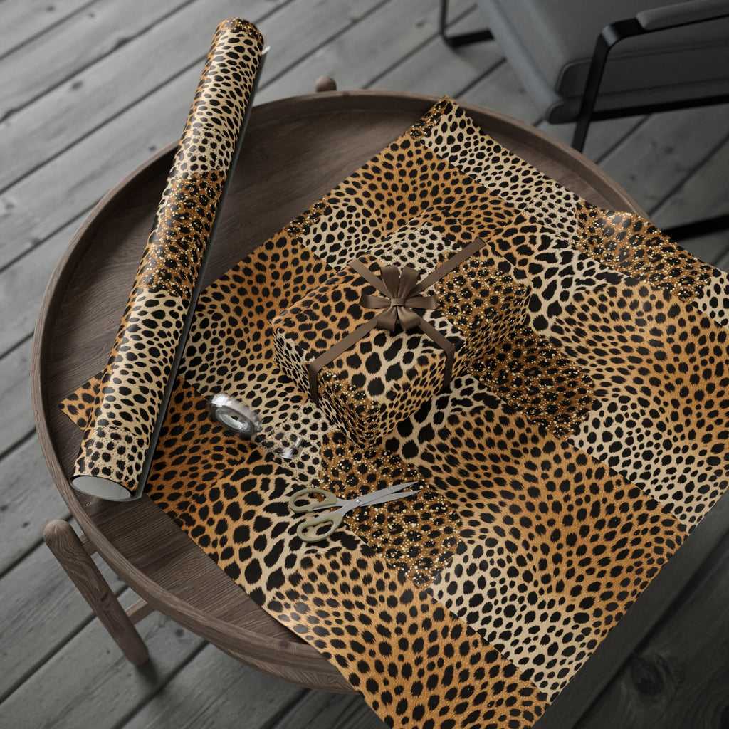 Gold Glitter Leopard Print Wrapping Paper | Luxe Gift Wrap for Boujee Gifts