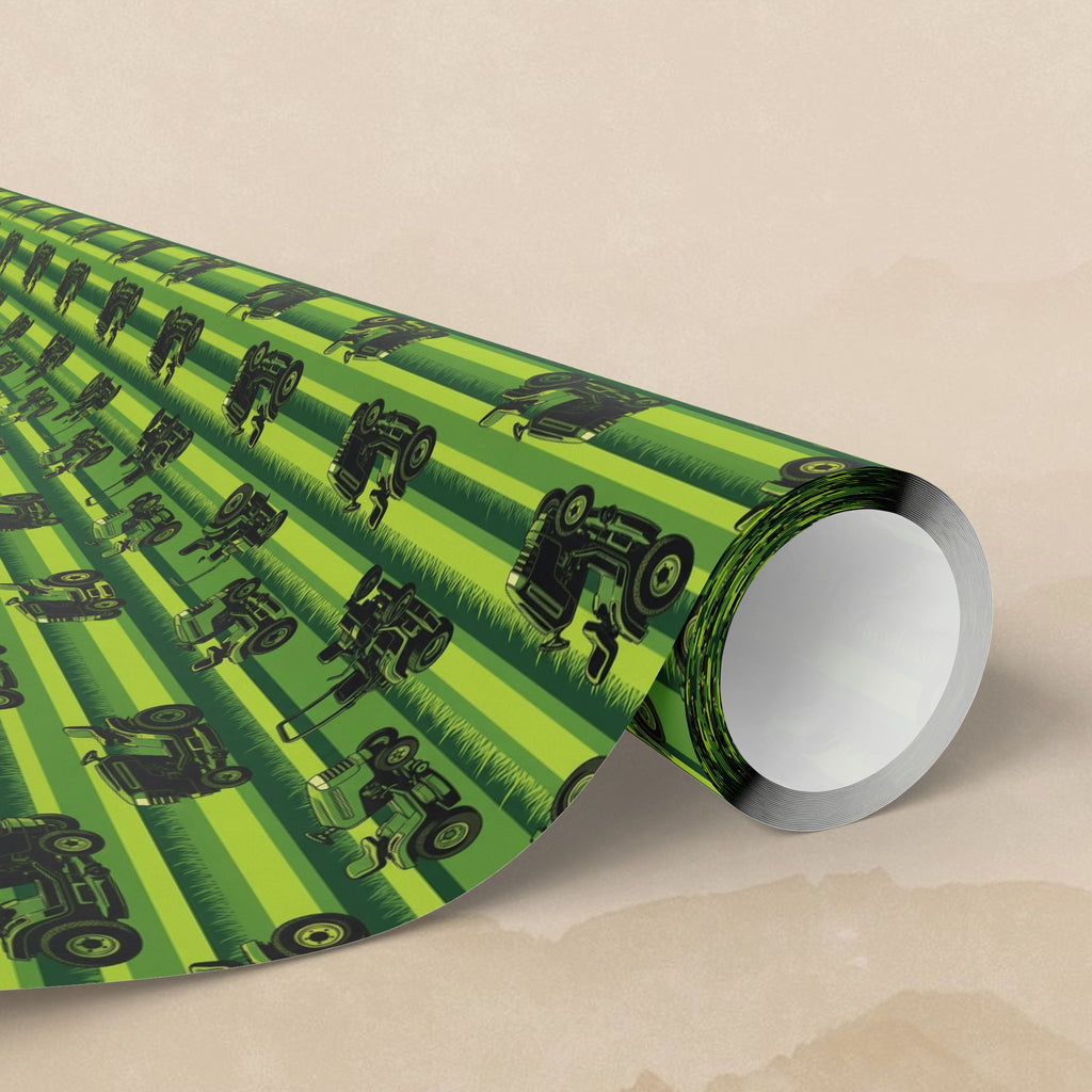 Green Lawn Mower Pattern Wrapping Paper | Farm Vehicle Gift Wrap