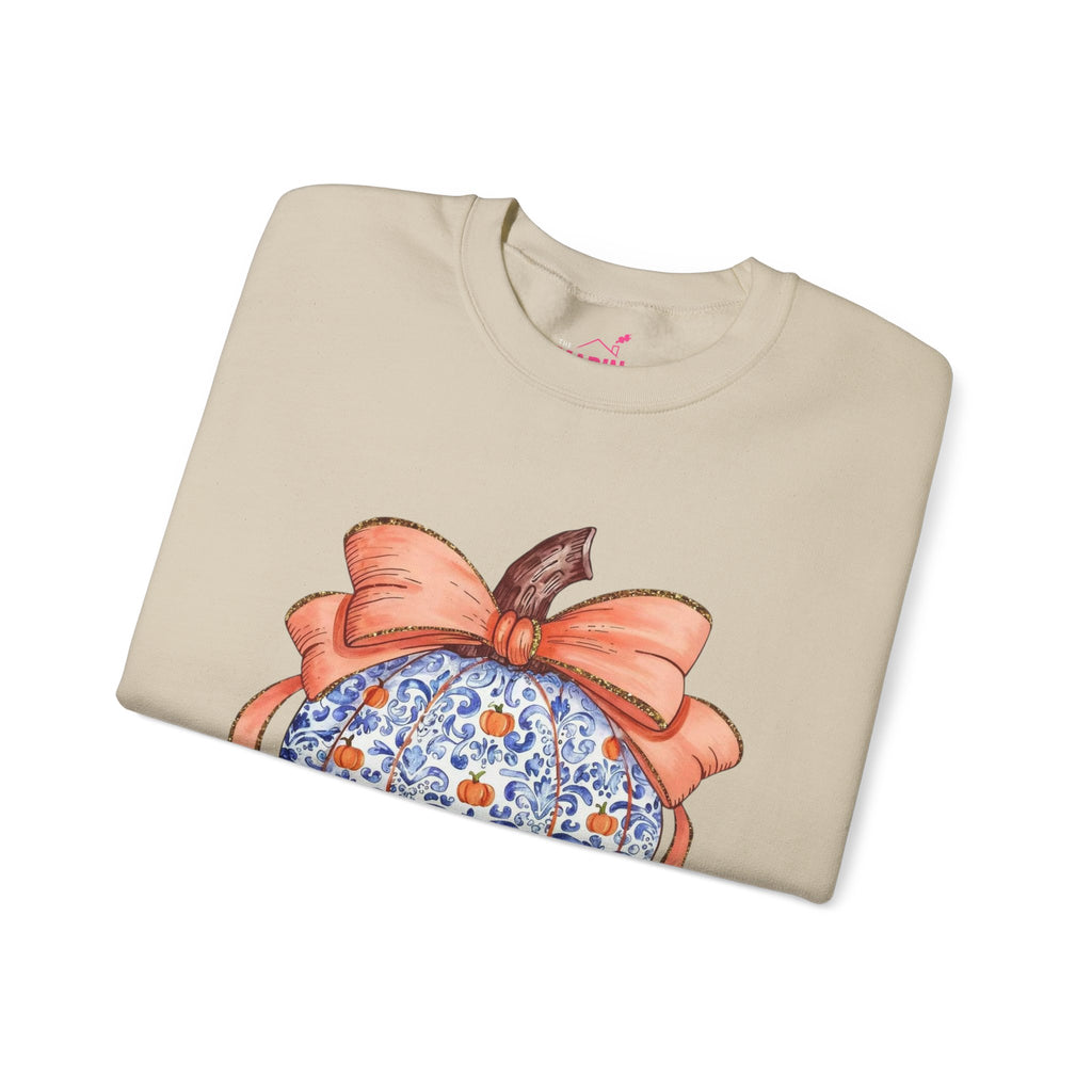 Blue Pumpkin Bow Sweatshirt | Preppy Fall Crewneck