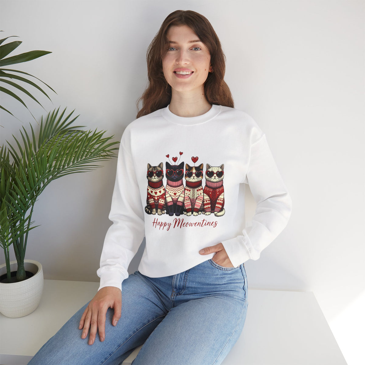 Happy Meowrntines Cats sweatshirt | Valentine Cat Sweater Crewneck