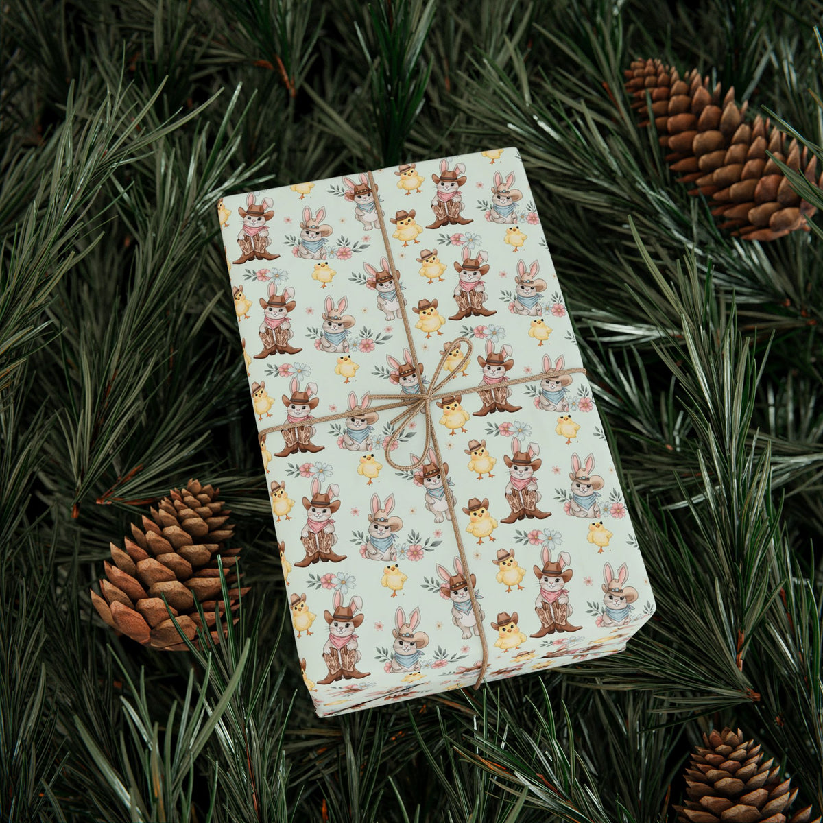 Western Bunnies Floral Wrapping Paper | Gift Wrap Roll, Pastel Bunny Pattern