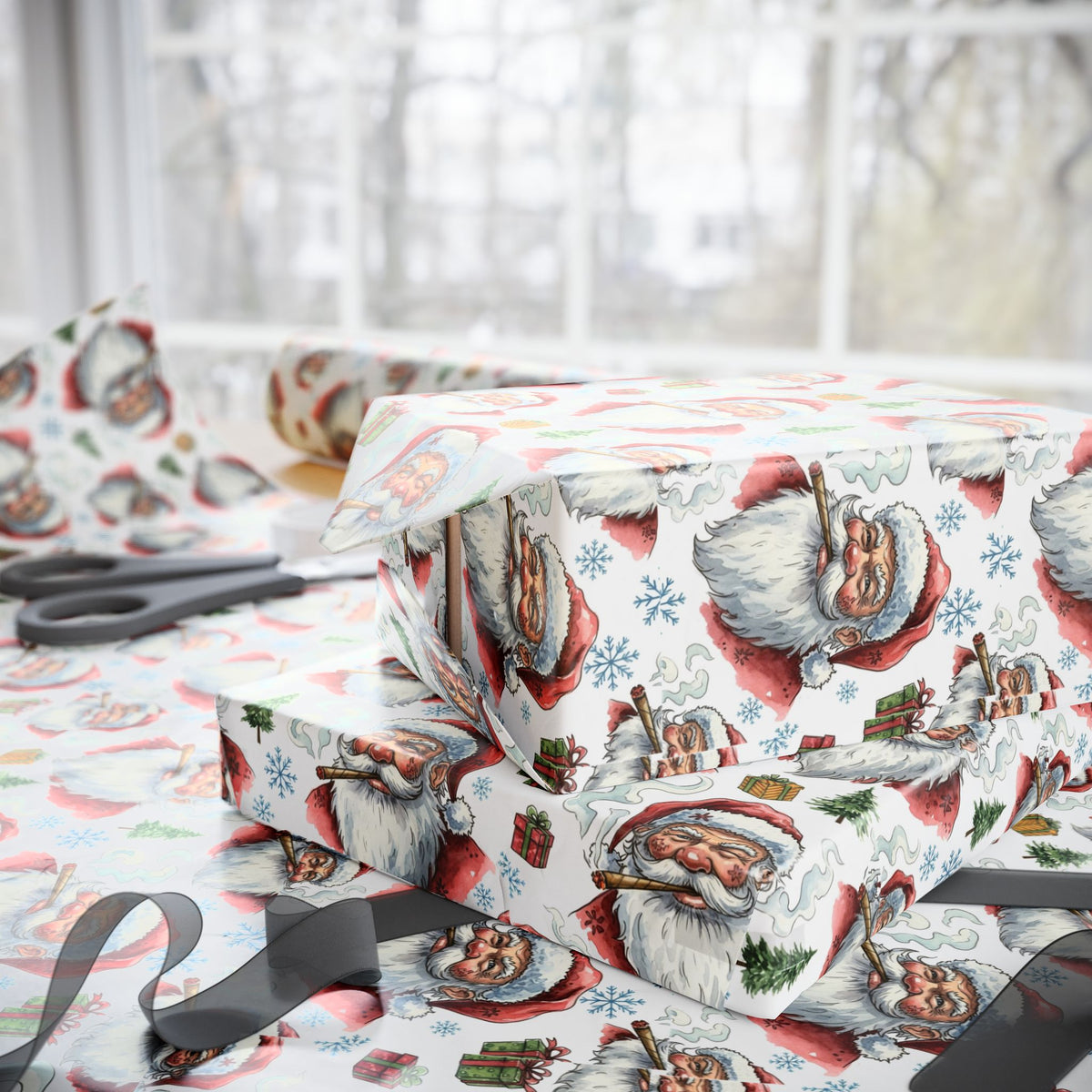 Vintage Santa Pattern Wrapping Paper | Christmas Holiday Paper Roll