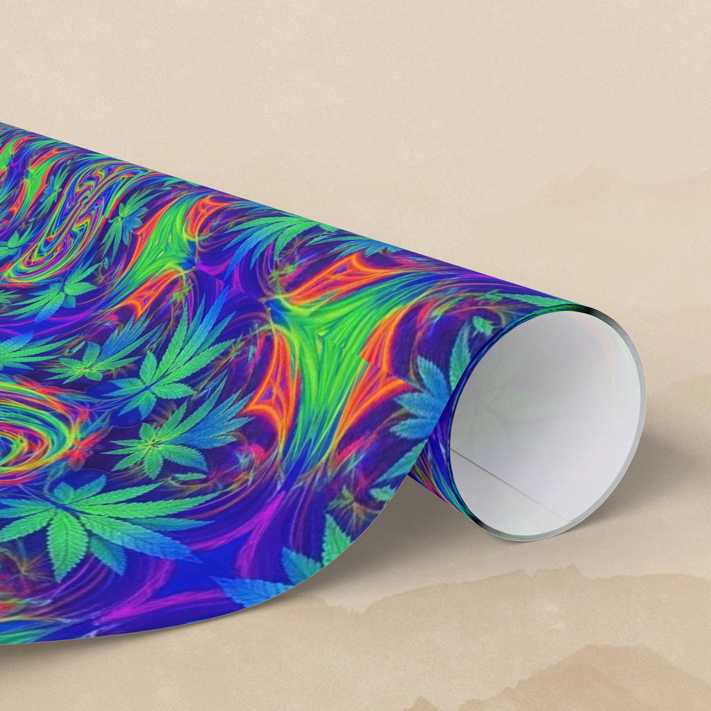 Psychedelic Cannabis Leaf Pattern Wrapping Paper | Neon Swirl Gift Wrap