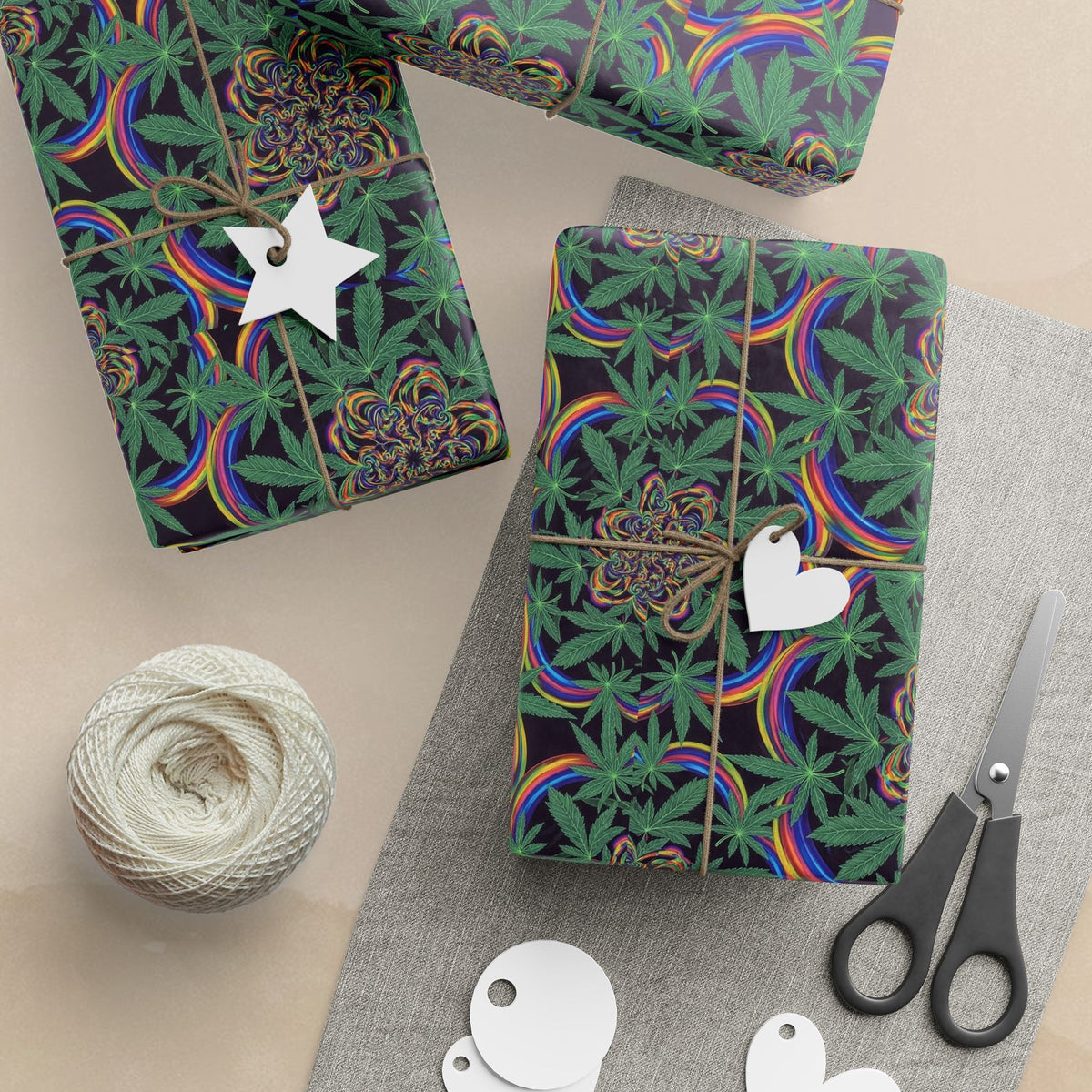 Psychedelic Cannabis Leaf Pattern Wrapping Paper | Trippy Green Floral Roll