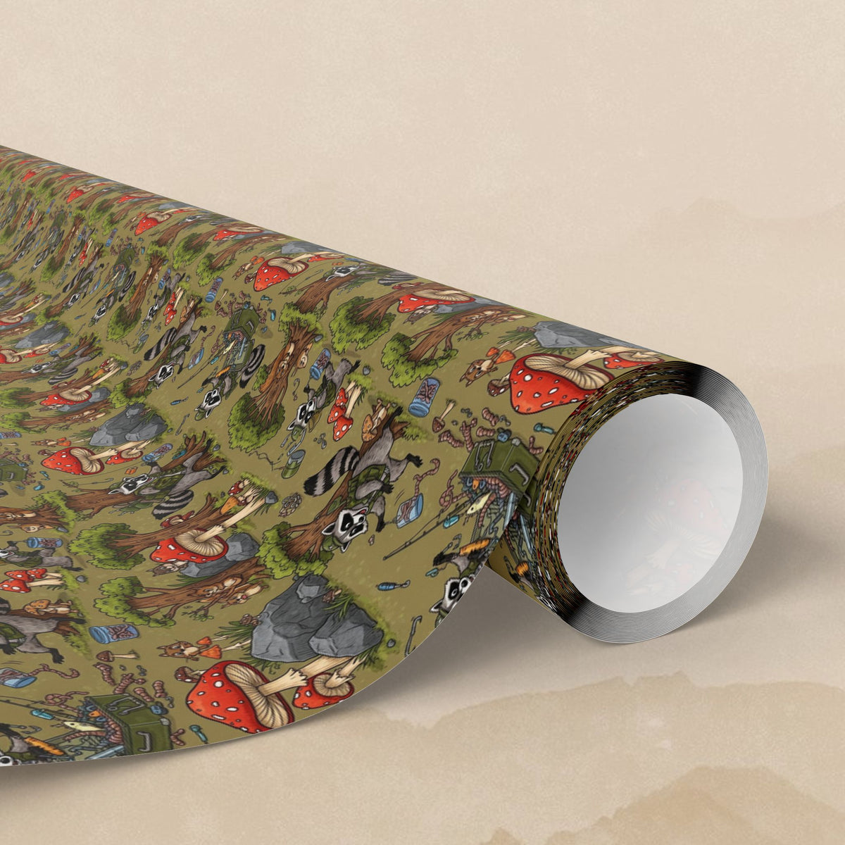 Mushroom Garden Pattern Wrapping Paper | Woodland Fungi Gift Wrap Roll