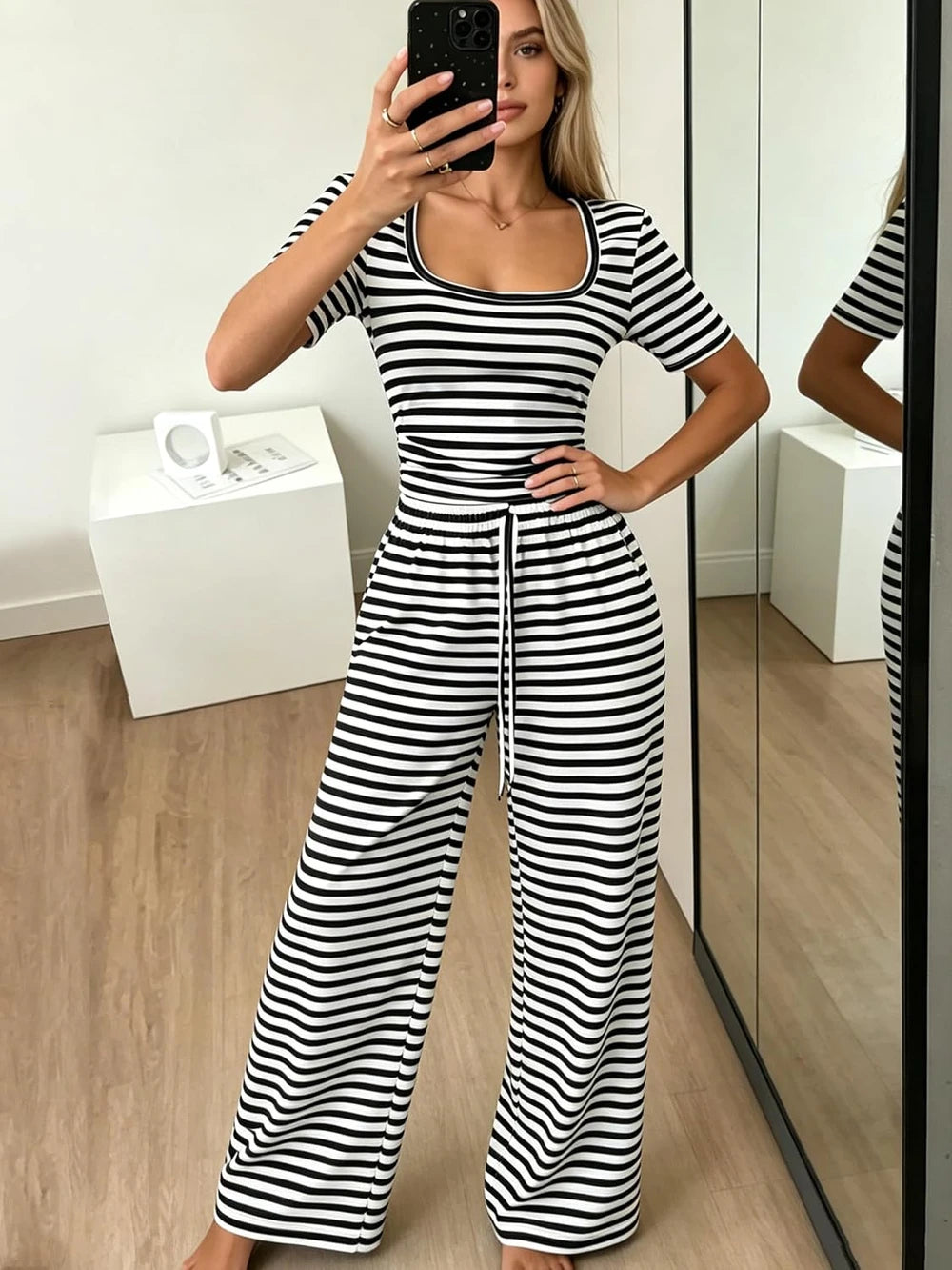 Striped Two Piece Lounge Set