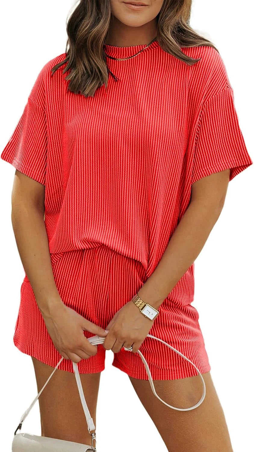 Ribbed Knit Striped Travel Set