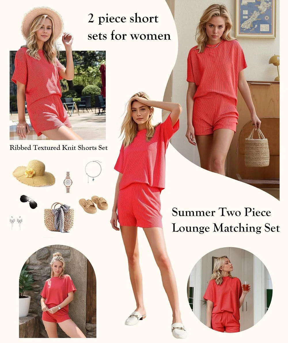 Ribbed Knit Striped Travel Set