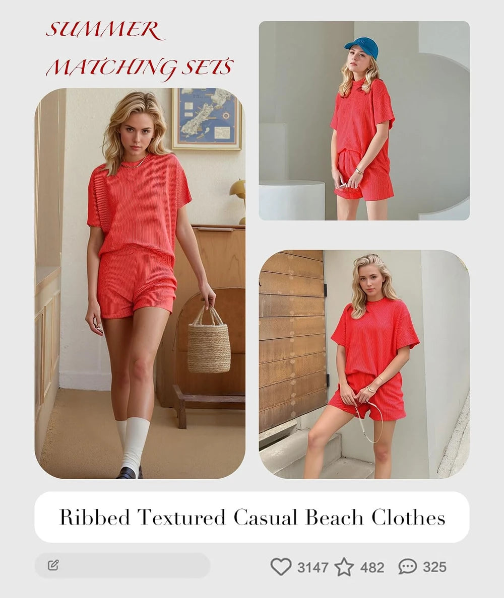 Ribbed Knit Striped Travel Set