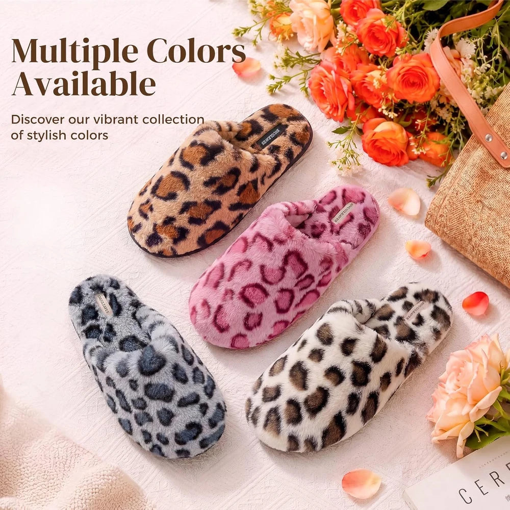 Snug Leaves Leopard Fuzzy Scuff Slippers