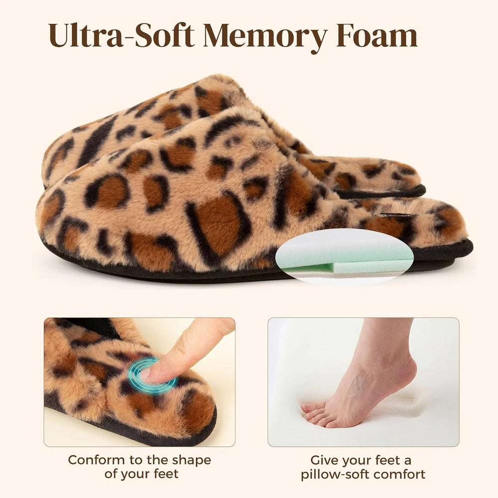 Snug Leaves Leopard Fuzzy Scuff Slippers