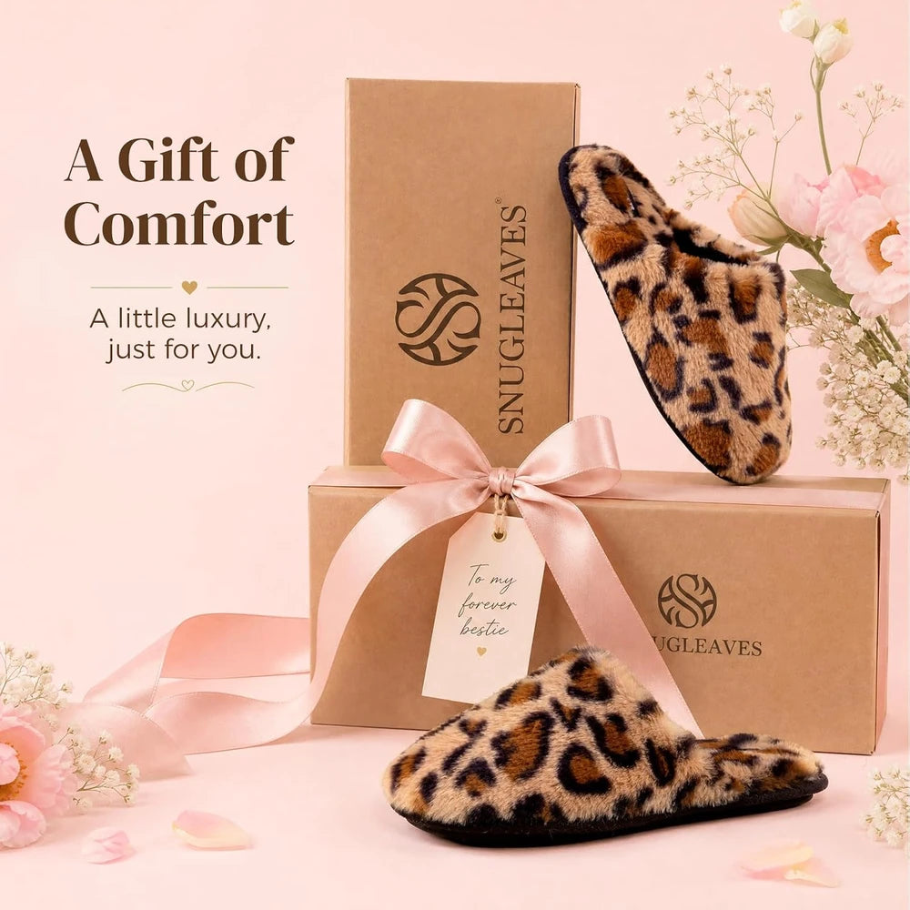 Snug Leaves Leopard Fuzzy Scuff Slippers