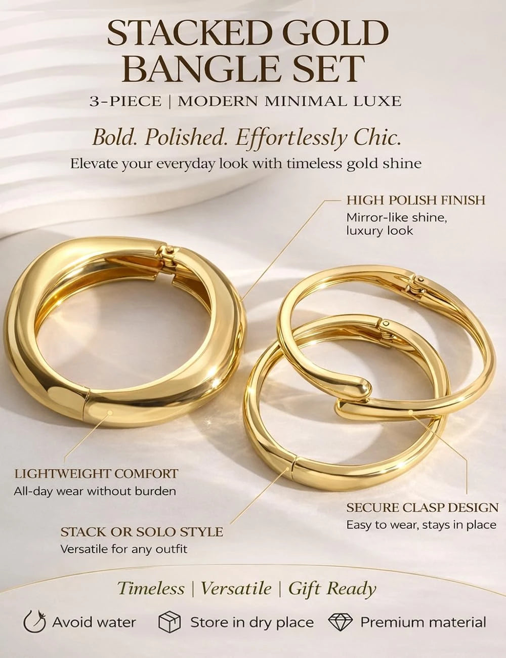 Chunky Gold Plated Bangle Set