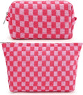 Large Checkered Canvas Makeup Bag Set