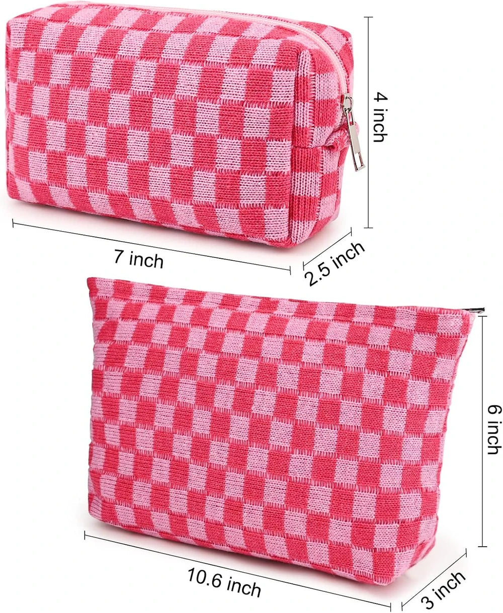 Large Checkered Canvas Makeup Bag Set