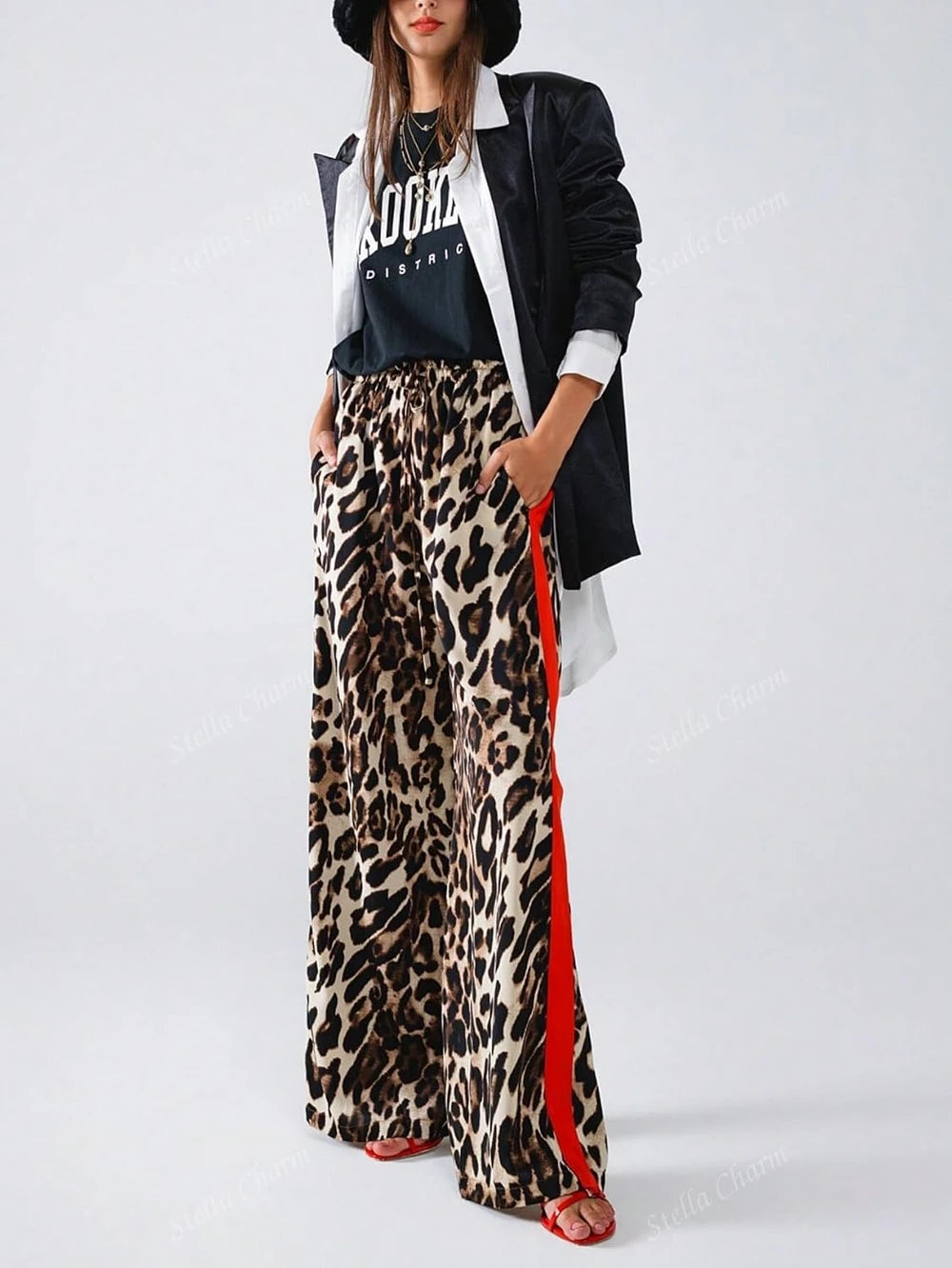 Leopard Print Wide Leg Pants