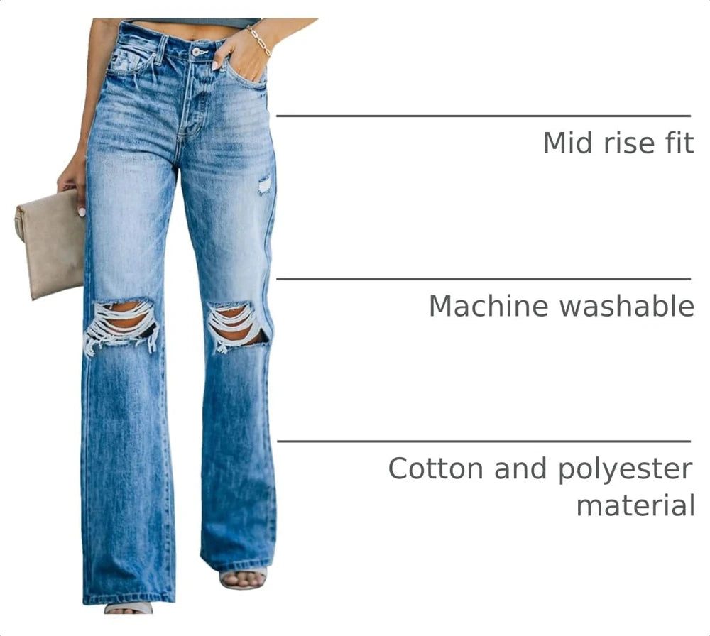 High Waisted Wide Leg Distressed Jeans