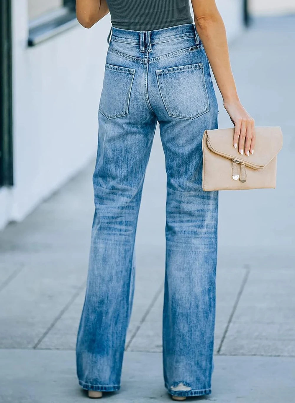 High Waisted Wide Leg Distressed Jeans