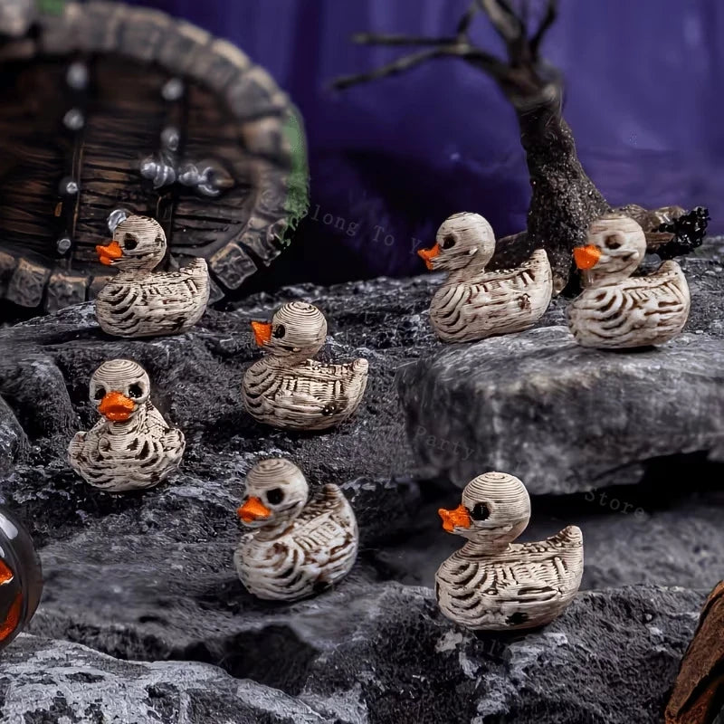Gothic Skeleton Resin Duck Figurine Set