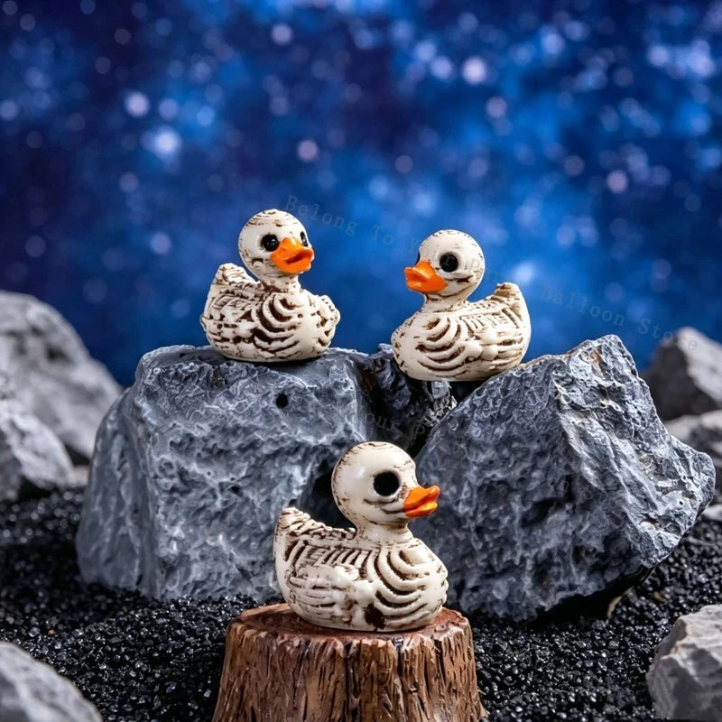 Gothic Skeleton Resin Duck Figurine Set
