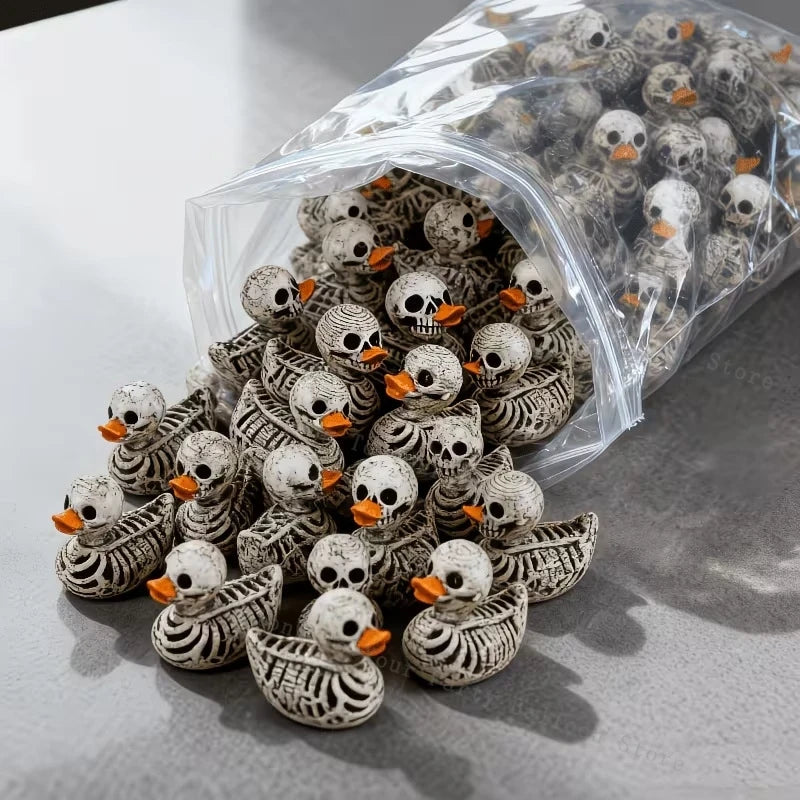 Gothic Skeleton Resin Duck Figurine Set