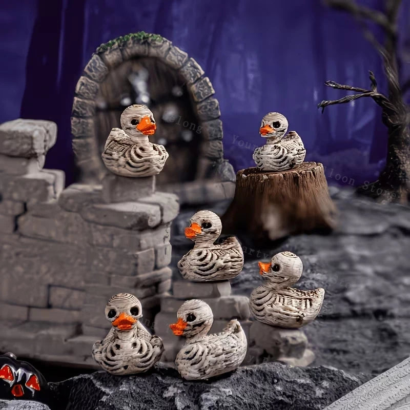 Gothic Skeleton Resin Duck Figurine Set