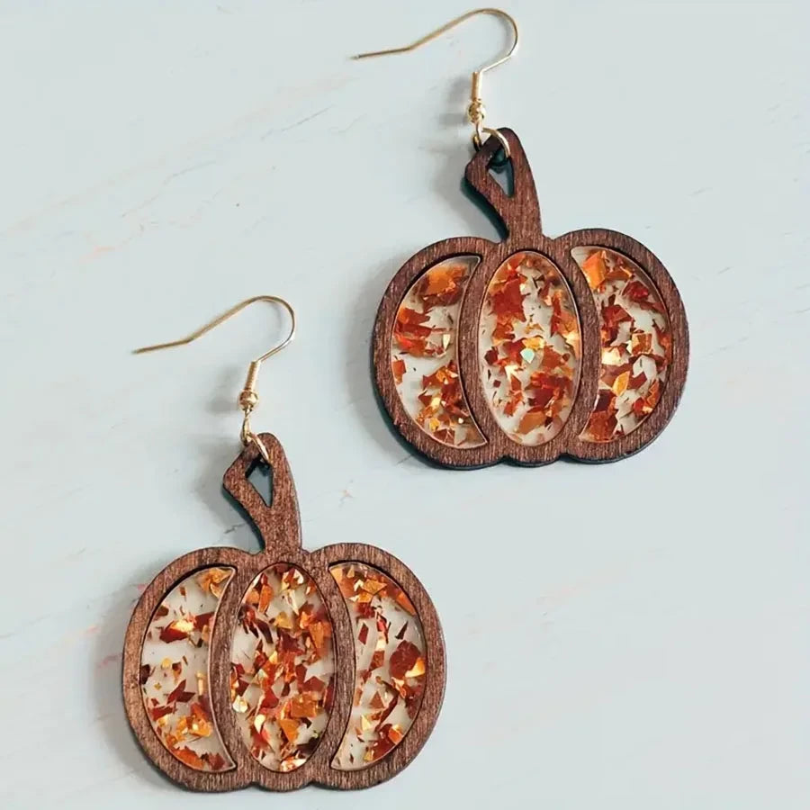 Halloween Pumpkin Acrylic Glitter Earrings