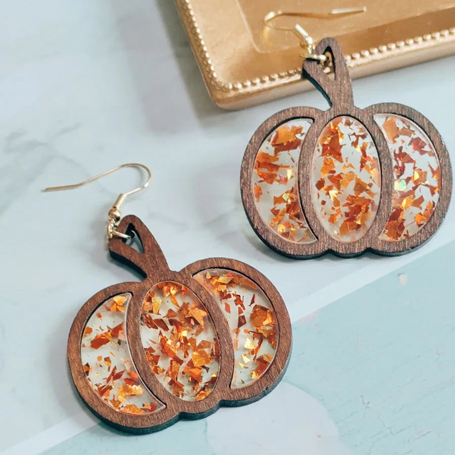 Halloween Pumpkin Acrylic Glitter Earrings