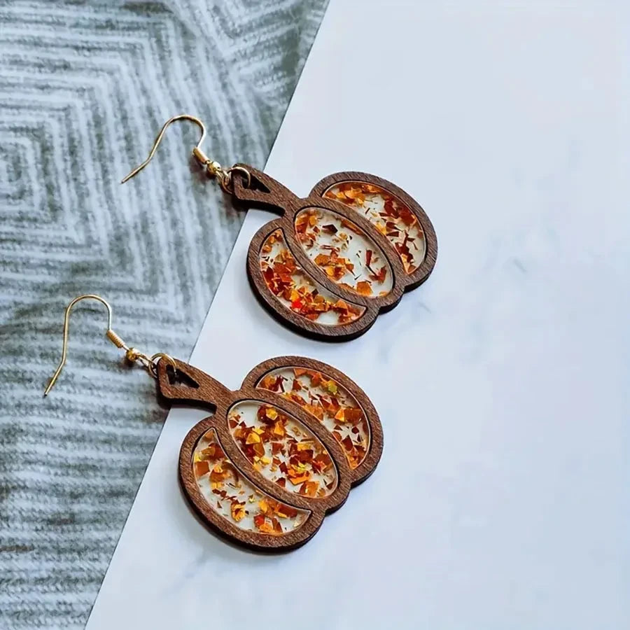 Halloween Pumpkin Acrylic Glitter Earrings