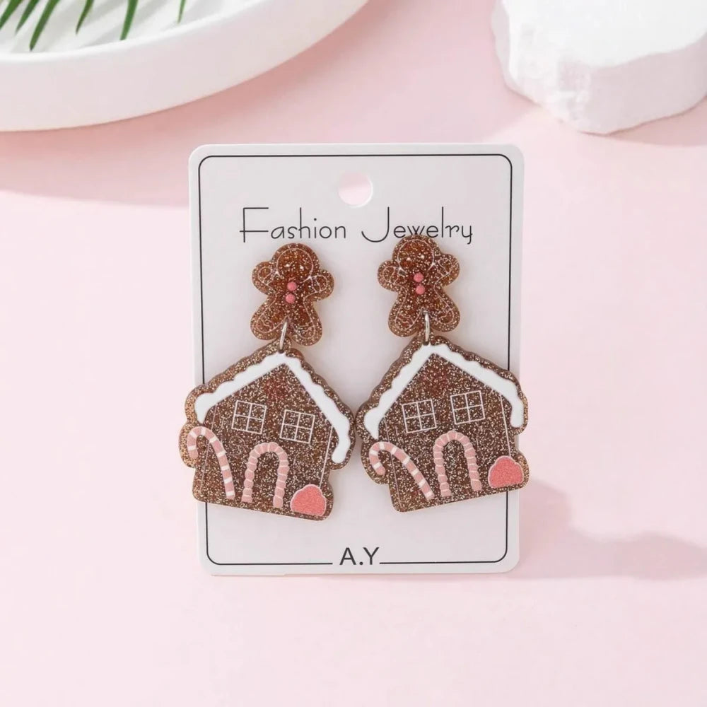 Gingerbread House Christmas Stud Earrings