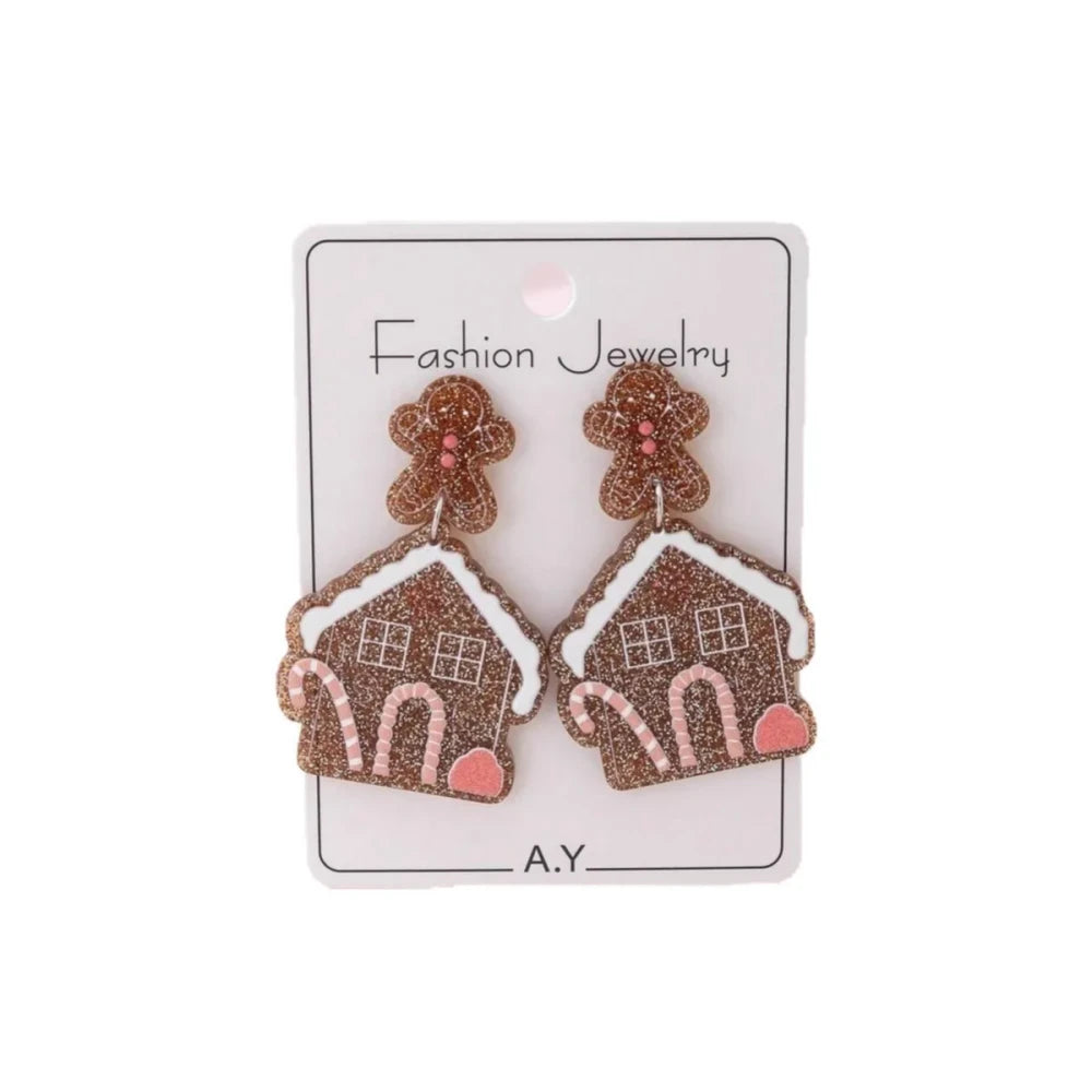 Gingerbread House Christmas Stud Earrings