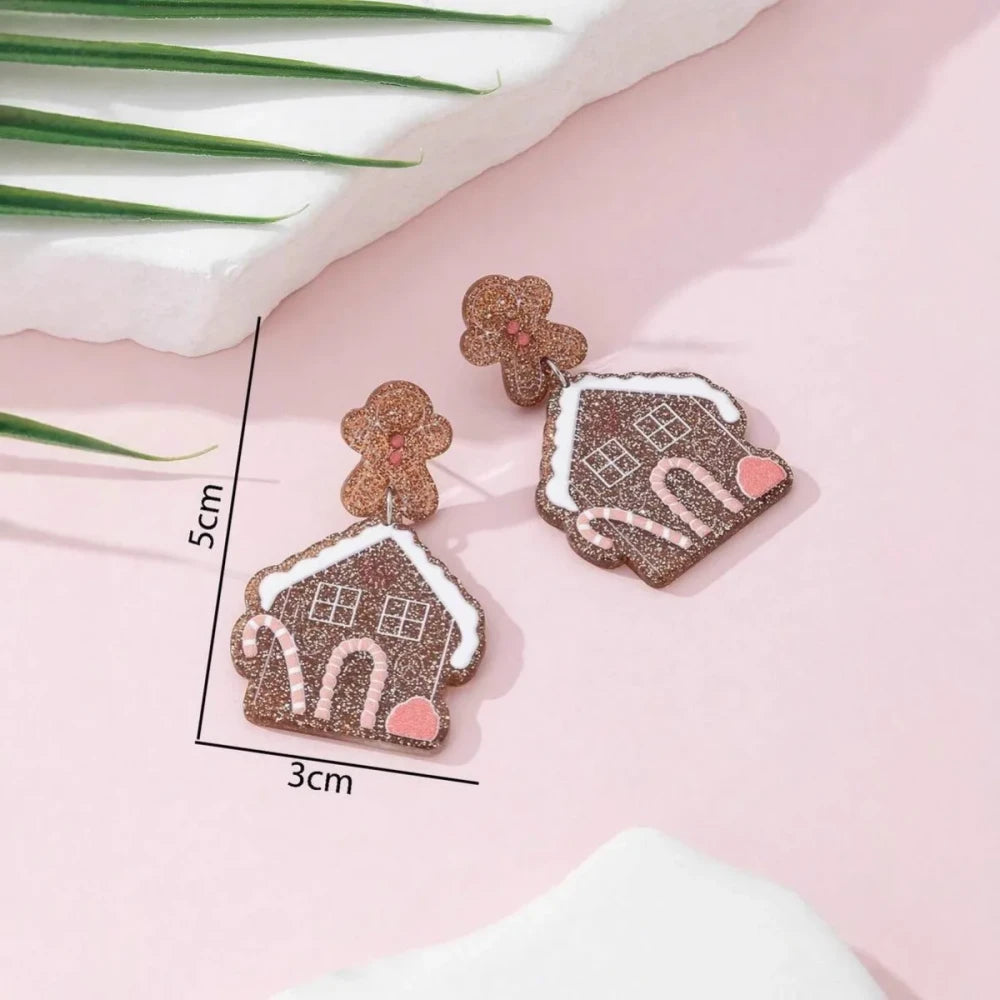 Gingerbread House Christmas Stud Earrings