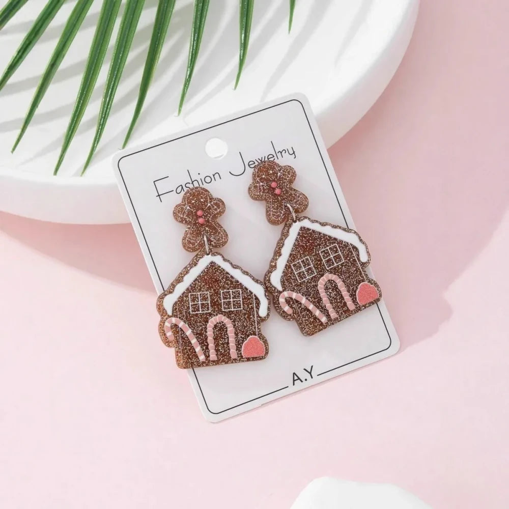 Gingerbread House Christmas Stud Earrings