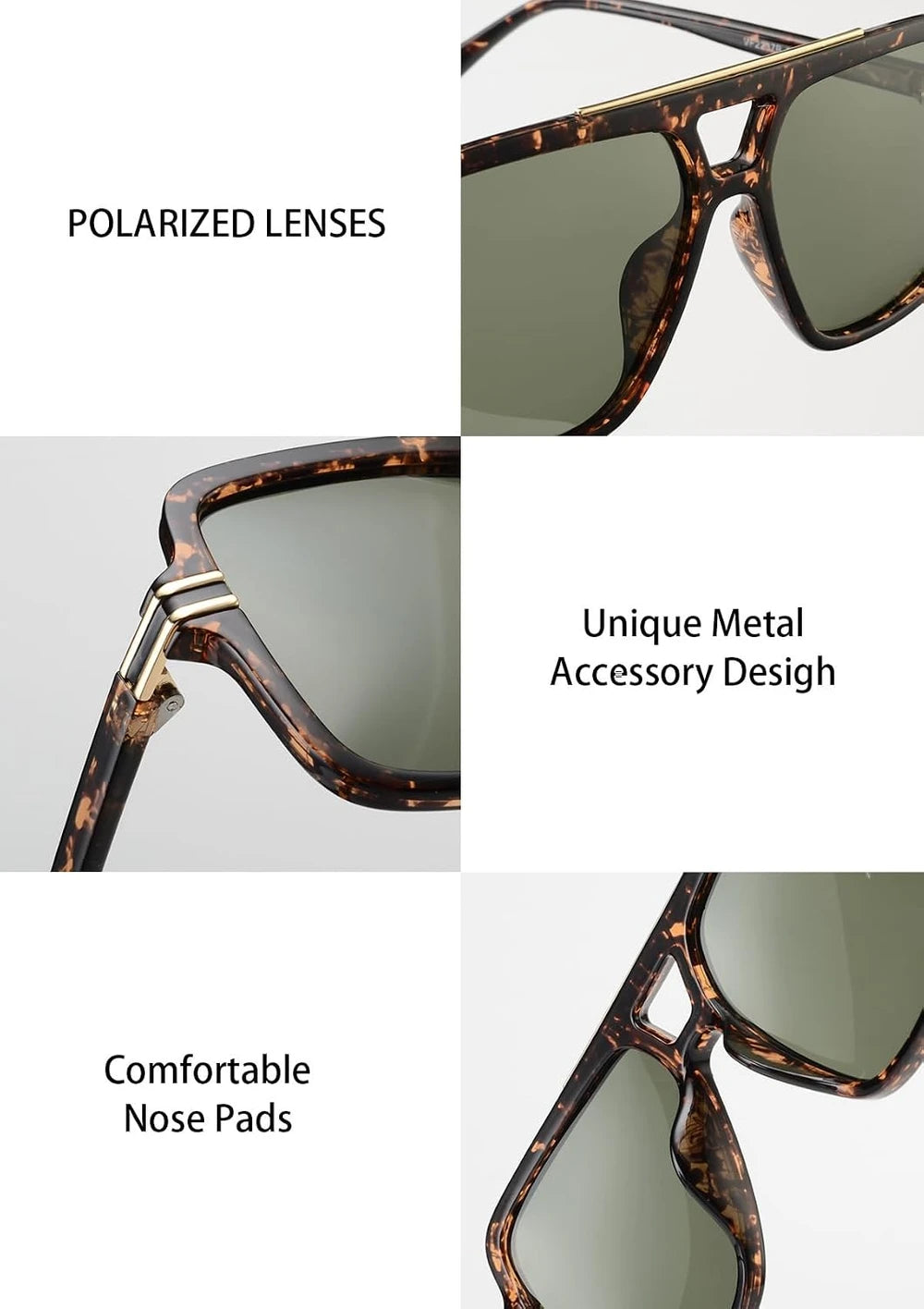 Retro Oversized Polarized Square Sunglasses