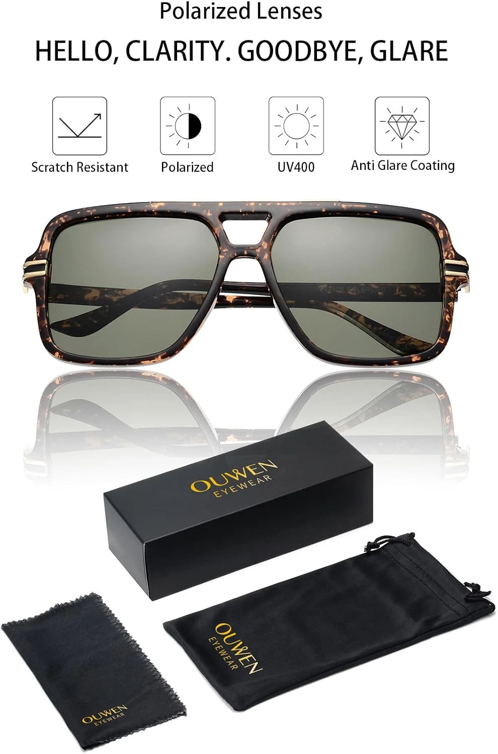 Retro Oversized Polarized Square Sunglasses