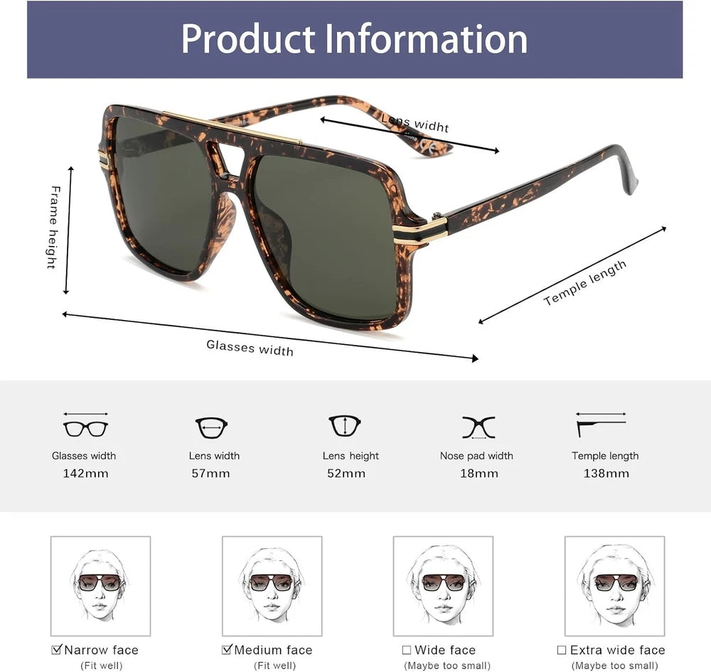 Retro Oversized Polarized Square Sunglasses