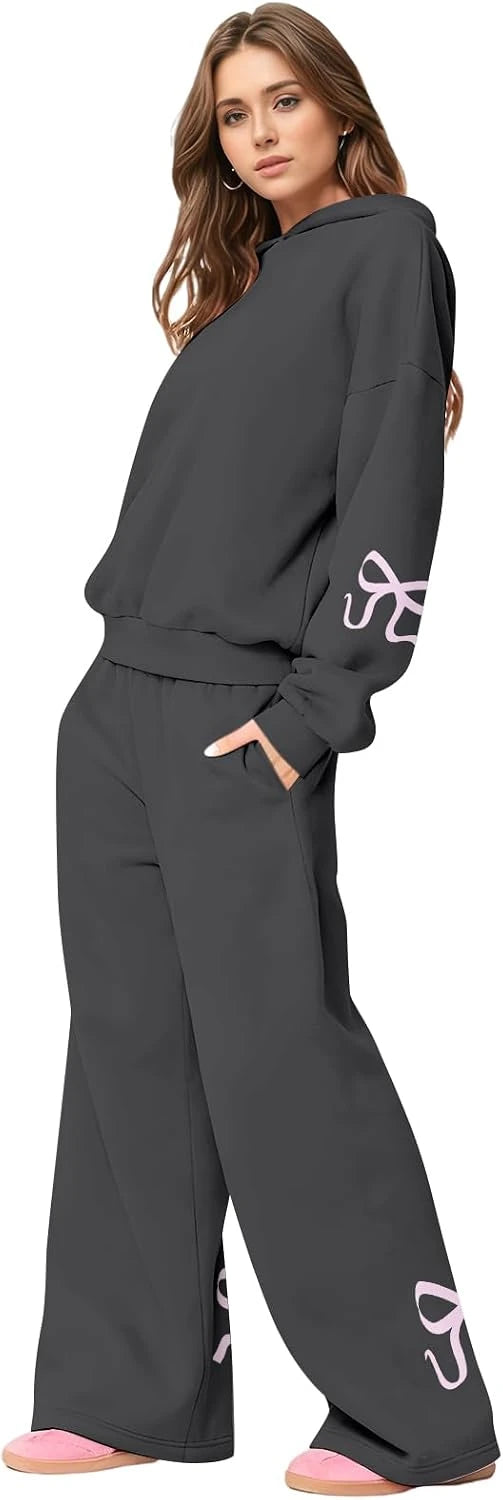 Bow Accent Cotton Sweatsuit Set