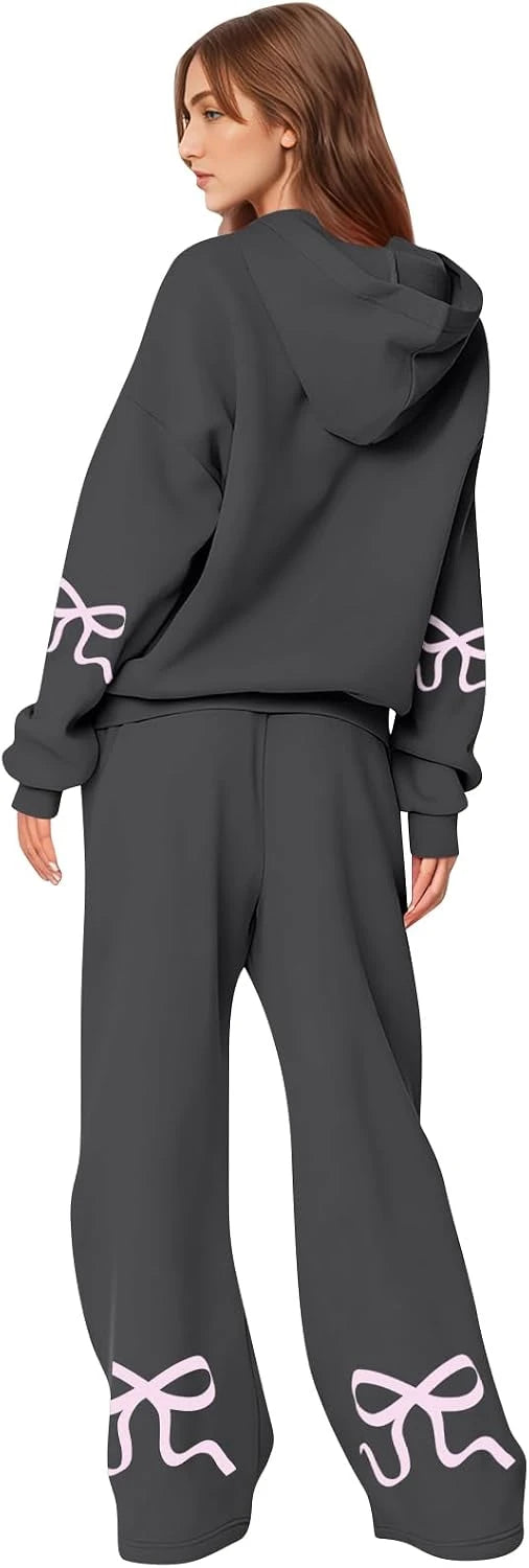 Bow Accent Cotton Sweatsuit Set