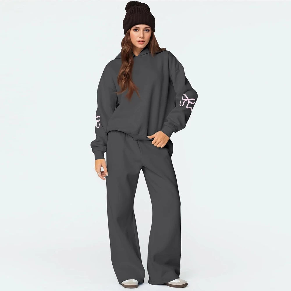 Bow Accent Cotton Sweatsuit Set