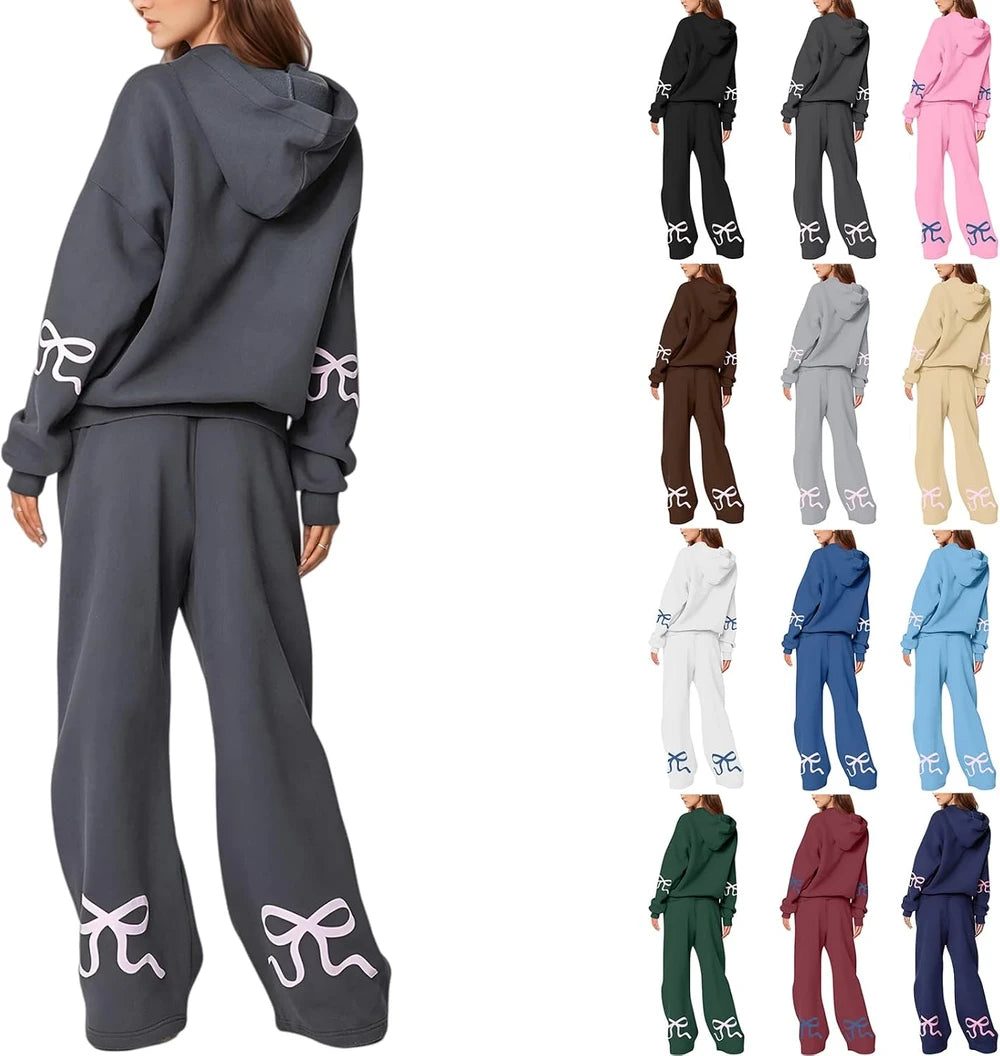 Bow Accent Cotton Sweatsuit Set